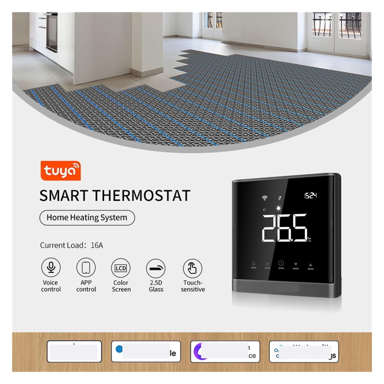 Interruttore del regolatore di temperatura del termostato intelligente Tuya for riscaldamento a pavimento elettrico 16A con sensore da pavimento con cavo da 3 metri