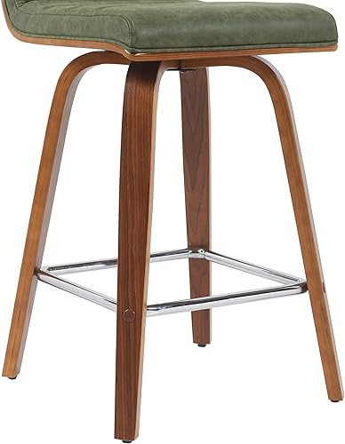 Miniatura 95 de Armen Living Vienna - Taburete giratorio de 26 pulgadas de altura de mostrador de piel sintética gris y madera de nogal Piel sintética