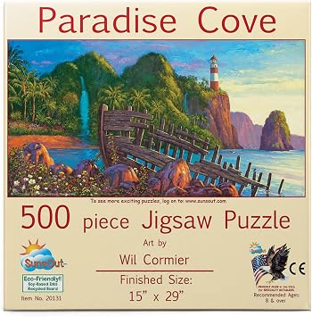 SUNSOUT INC - Paradise Cove - 500 pc Jigsaw Puzzle by Artist Wil Cormier - Finished Size 15" x 29" - MPN# 20131