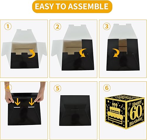 Miniatura 3 de TONIFUL 4 cajas de globos de decoración de cumpleaños número 60 para hombres y mujeres, caja de cartón para cumpleaños de 60 años, suministros de