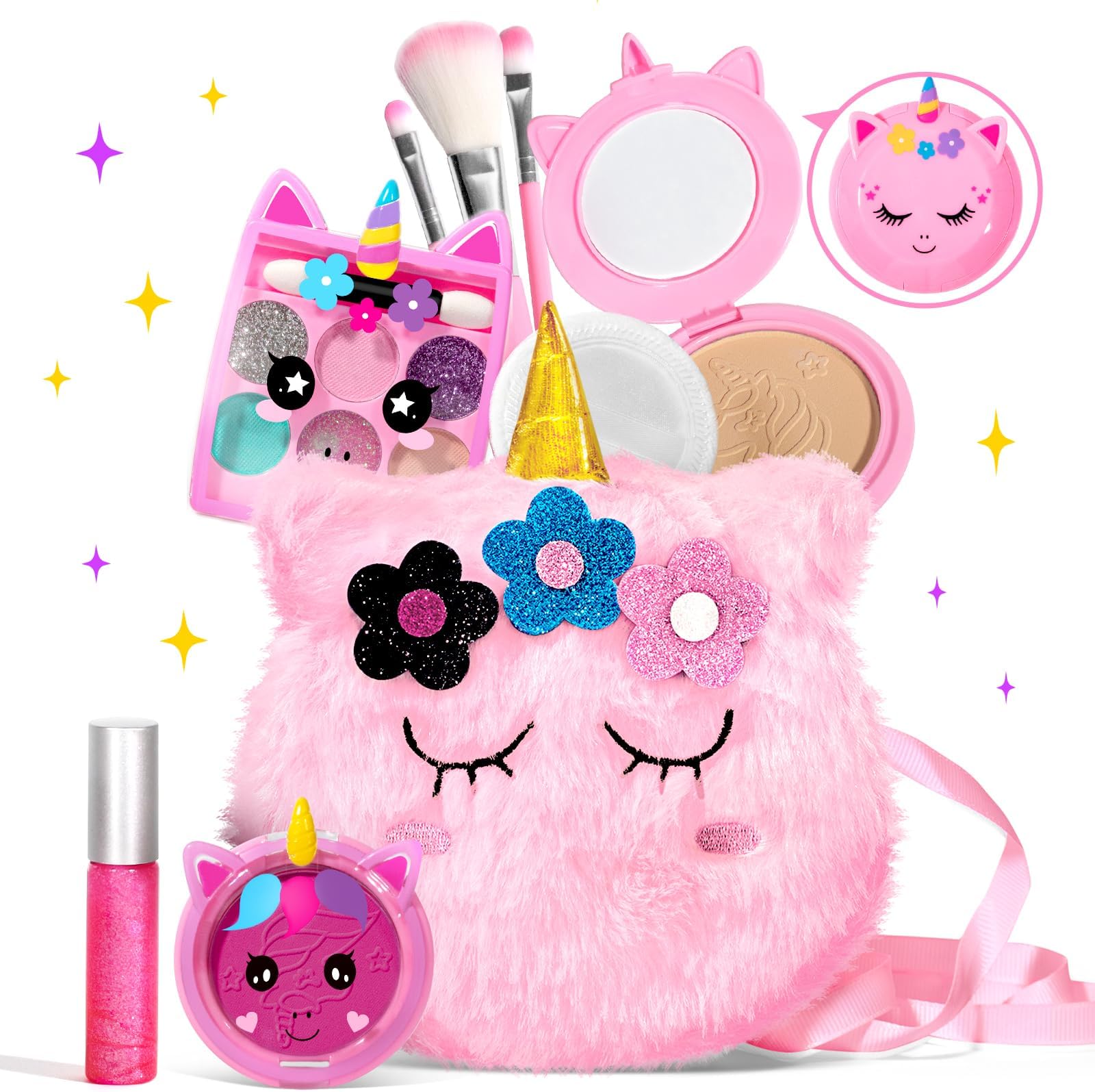 ULOVEME Kids Real Makeup Kit for Little Girls - Real, Non Toxic, Washable Make Up Toy - Umicorn Toys Gift for 3 4 5 6 7 8 9 10 12 Years Old Girls Birthday (Mini Pink Umicorn #2)