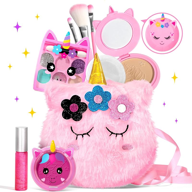 Kids Real Makeup Kit for Little Girls - Real, Non Toxic, Washable Make Up Toy - Umicorn Toys Gift for 3 4 5 6 7 8 9 10 12 Years Old Girls Birthday (Mini Pink Umicorn #2)