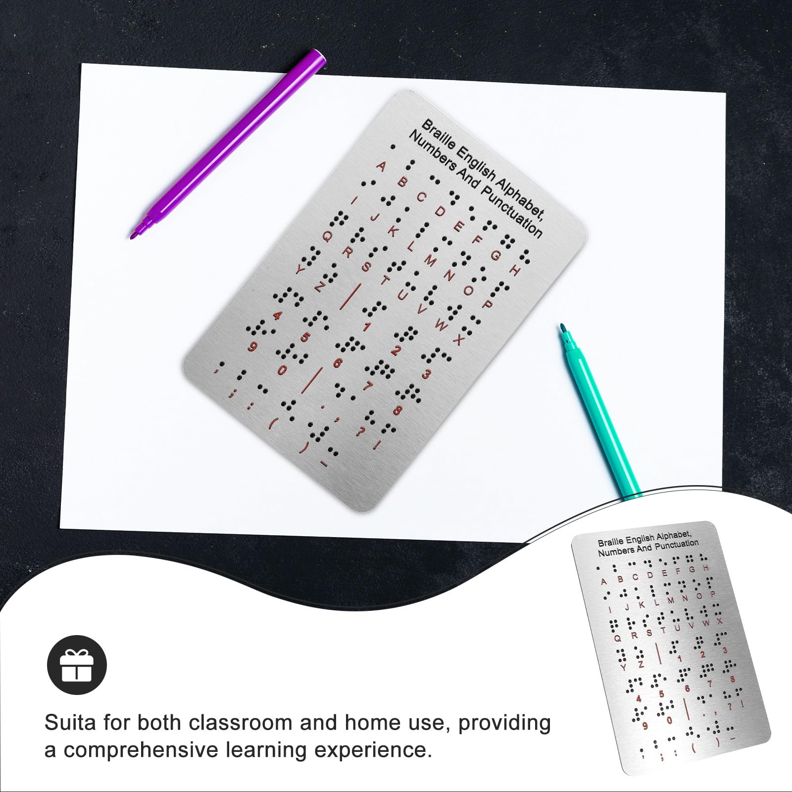 Tablero de Práctica de Braille y Números de Acero Inoxidable con Puntos en Relieve Diseño para Principiantes para Niños Ciegos Adecuado para Educación en Aula
