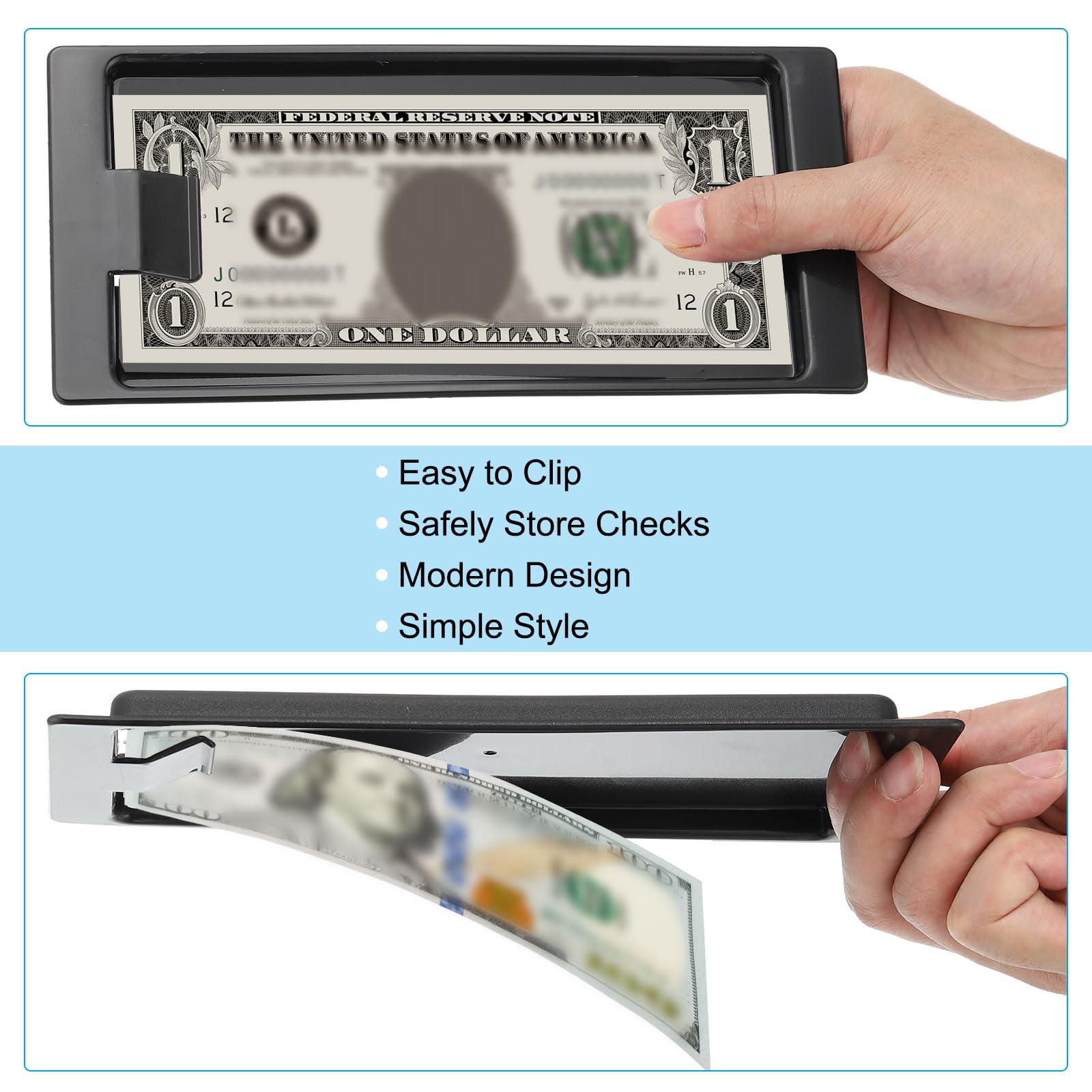 PATIKIL Porte-Chèques, Porte-Cartes De Crédit, Plateaux Pour Pourboires En Espèces Avec Pince Pratique Pour Restaurants, Bars, Hôtels, Cafés, Magasins, Noir En Plastique, Lot De 8