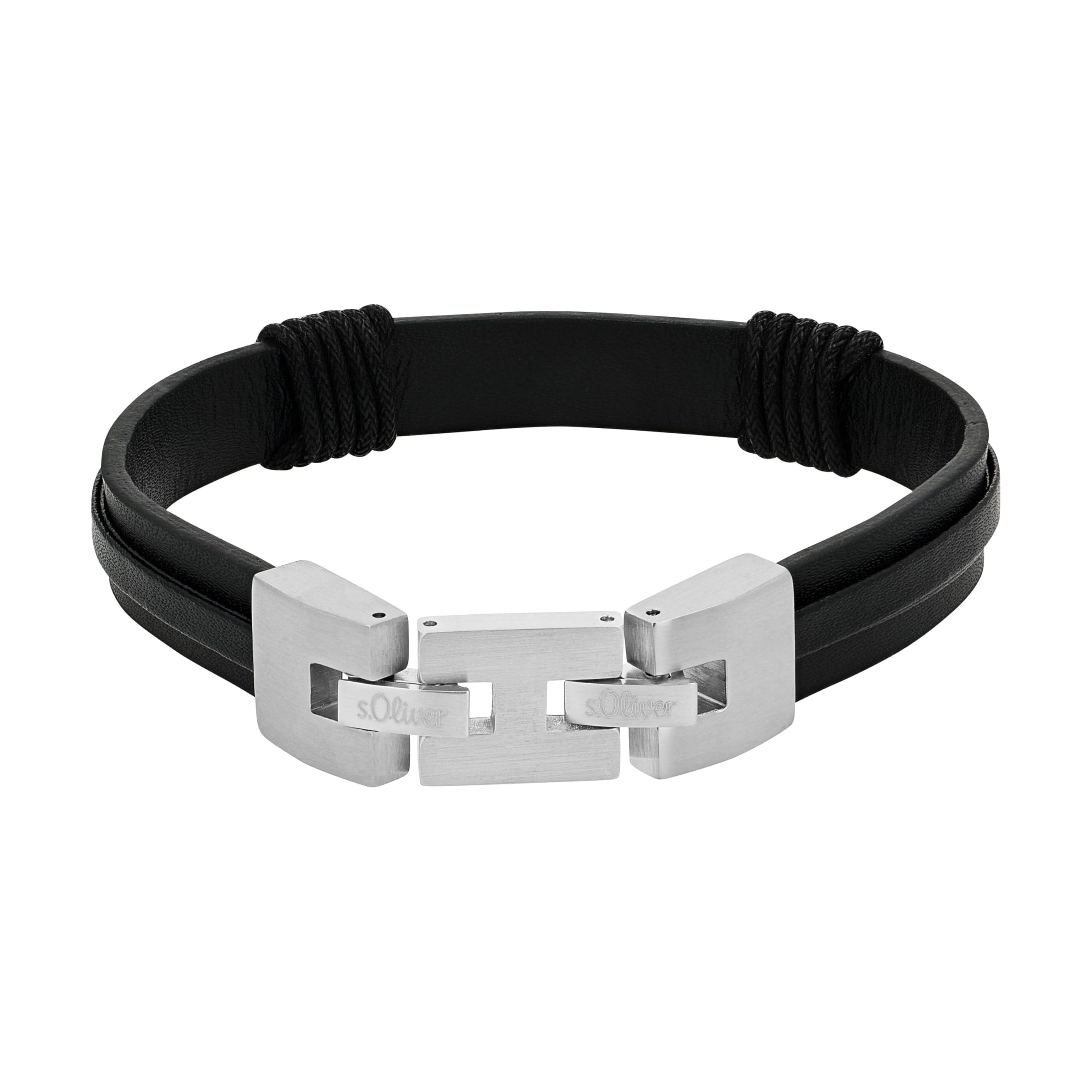 s.Oliver Armband für Herren Infinity, Leder / Edelstahl, Schwarz, Länge: 20-21,5 cm – Ansicht 4