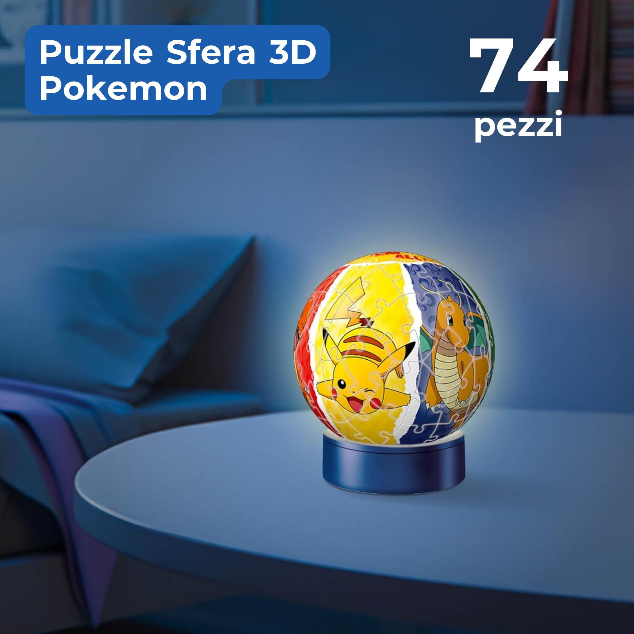Ravensburger - Puzzle 3d Night Lamp Pokemon Led | Puzzle 3d Bambini 6 Anni O Più | Pokeball Pokemon | Modellismo Da Costruire Bambini Di 74 Pezzi | Regalo Bambino 6 Anni