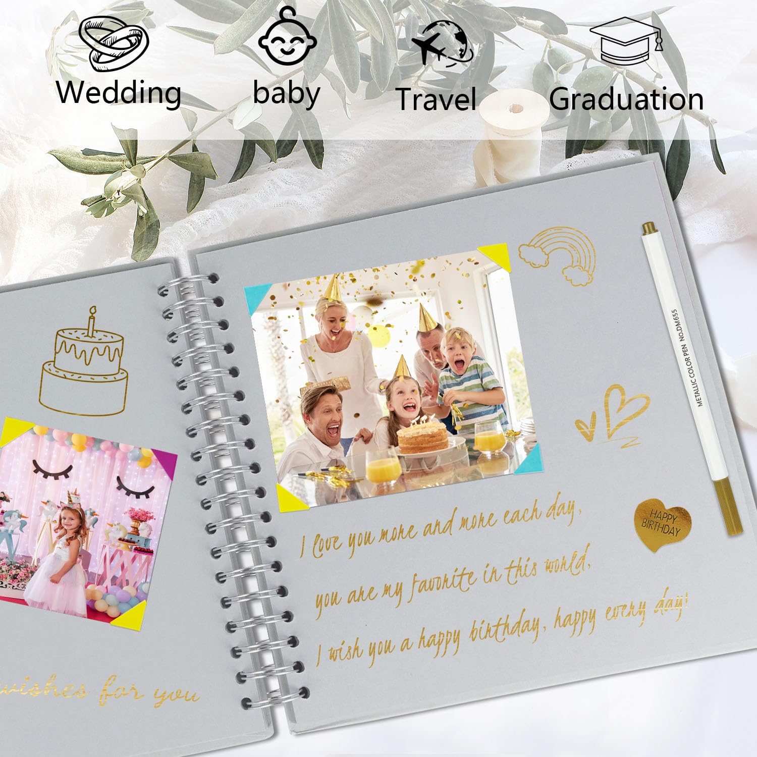 Miaikoe DIY Scrapbook Album 20.5x20.5 cm Hardcover Kraft Blank Paper Scrap Book with 20 Sheets Memory Book for Family Wedding Photography Anniversary (Grey) - Image 4