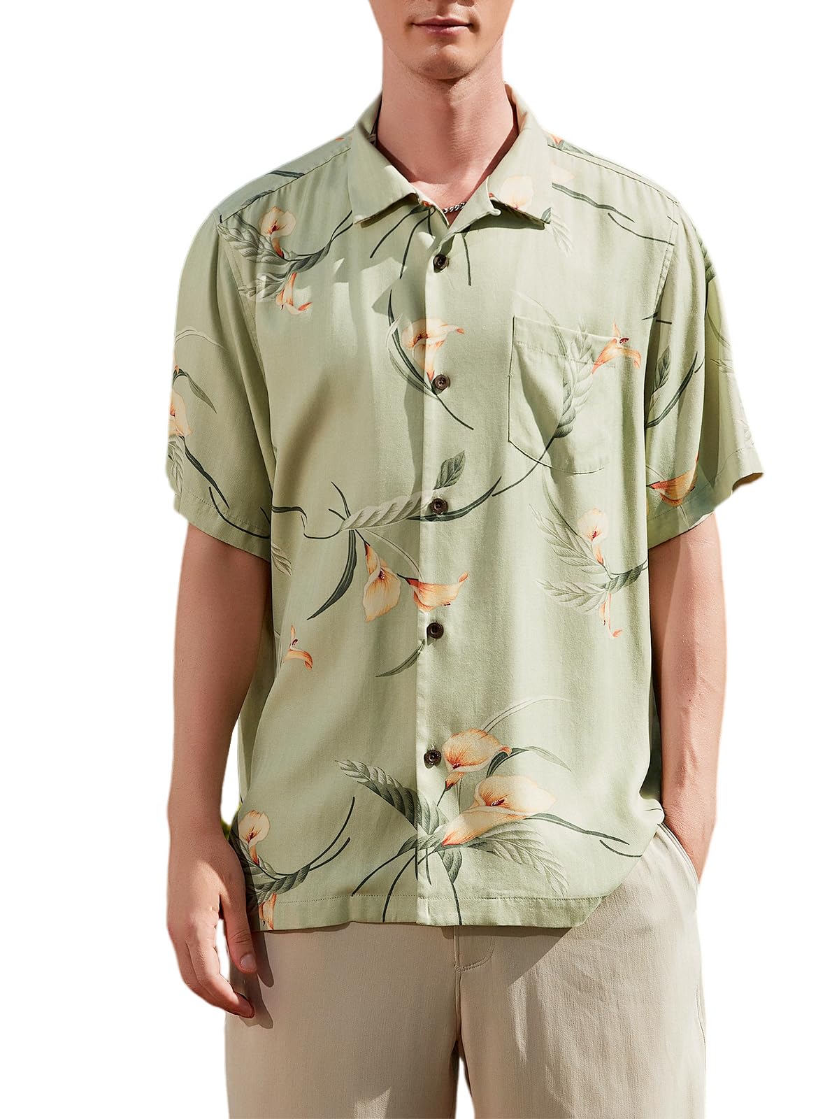LUXSTITCH Men's Silk Hawaiian Floral Shirts Short Sleeve Button Down Casual Tropical Holiday Beach Shirts