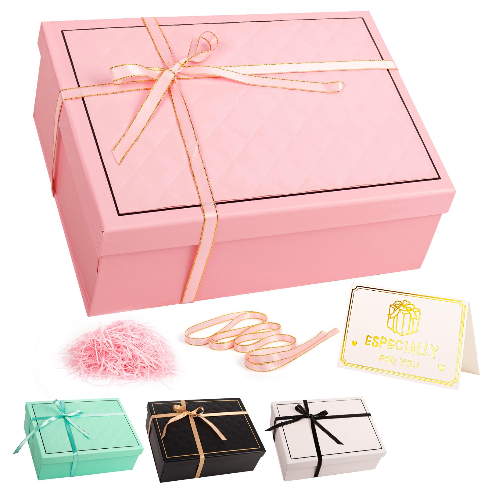 Luxury Pink Gift Box with Lid 25x18x9cm Medium/Large Empty Gift Boxes for Presents, Gift Box for Birthday Valentines Day Christmas Wedding Bridal Present Box with Ribbon Girls Her Women โ image 1