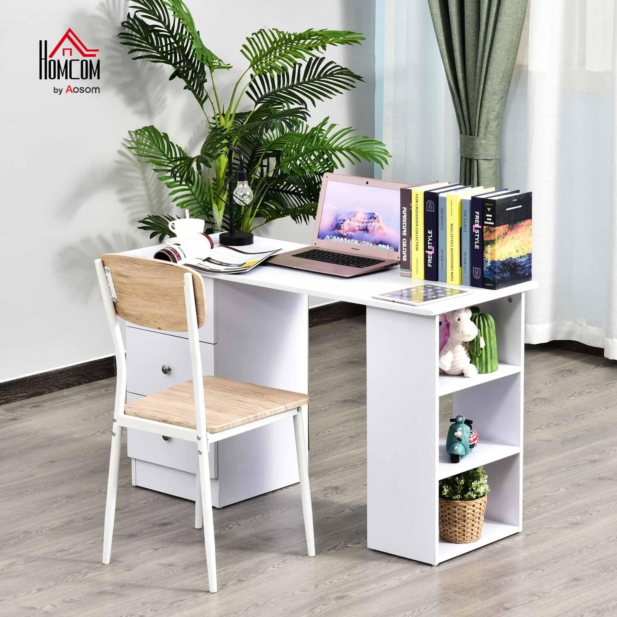 HOMCOM Bureau Informatique Multimédia 3 Tiroirs 120L x 49l x 72H cm Blanc