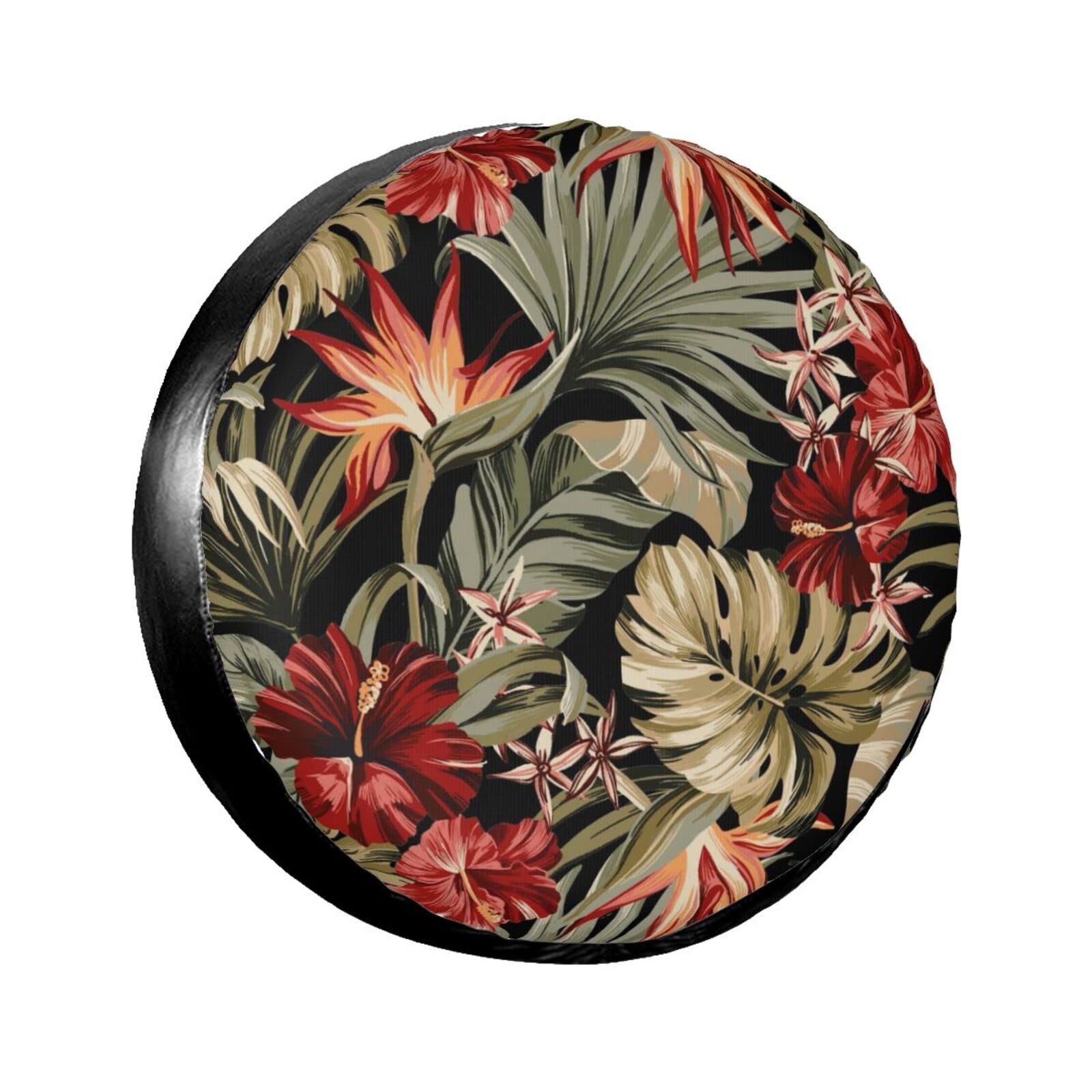 Tropical Floral Spare Tire Cover Wheel Protectors Dust-Proof Wheel Tire Cover Fit Trailer, Rv, Sand Many Vehicle 15inch