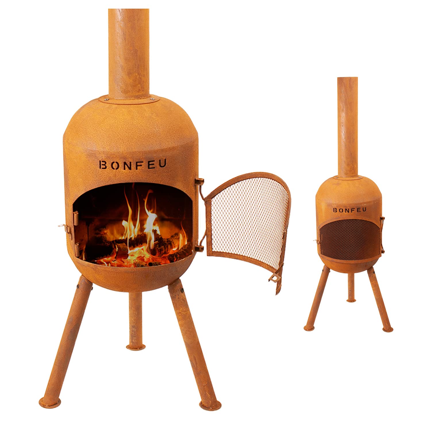 BonFeu BonTon 60 Grate - Patio stove - Fireplace with spark protection for relaxing evenings - Fire column outdoor - Patio fireplace with barbecue grate - Corten steel garden stove - 60x60x205cm — view 14