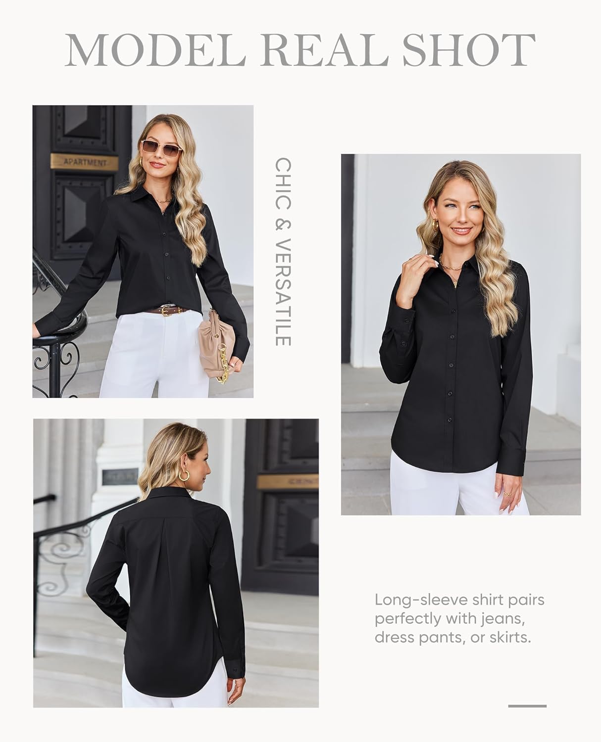 siliteelon Womens Button Down Shirt: Collared Dress Shirt Long Sleeve Cotton Button Up Shirt Work Office Blouse Top - Image 6