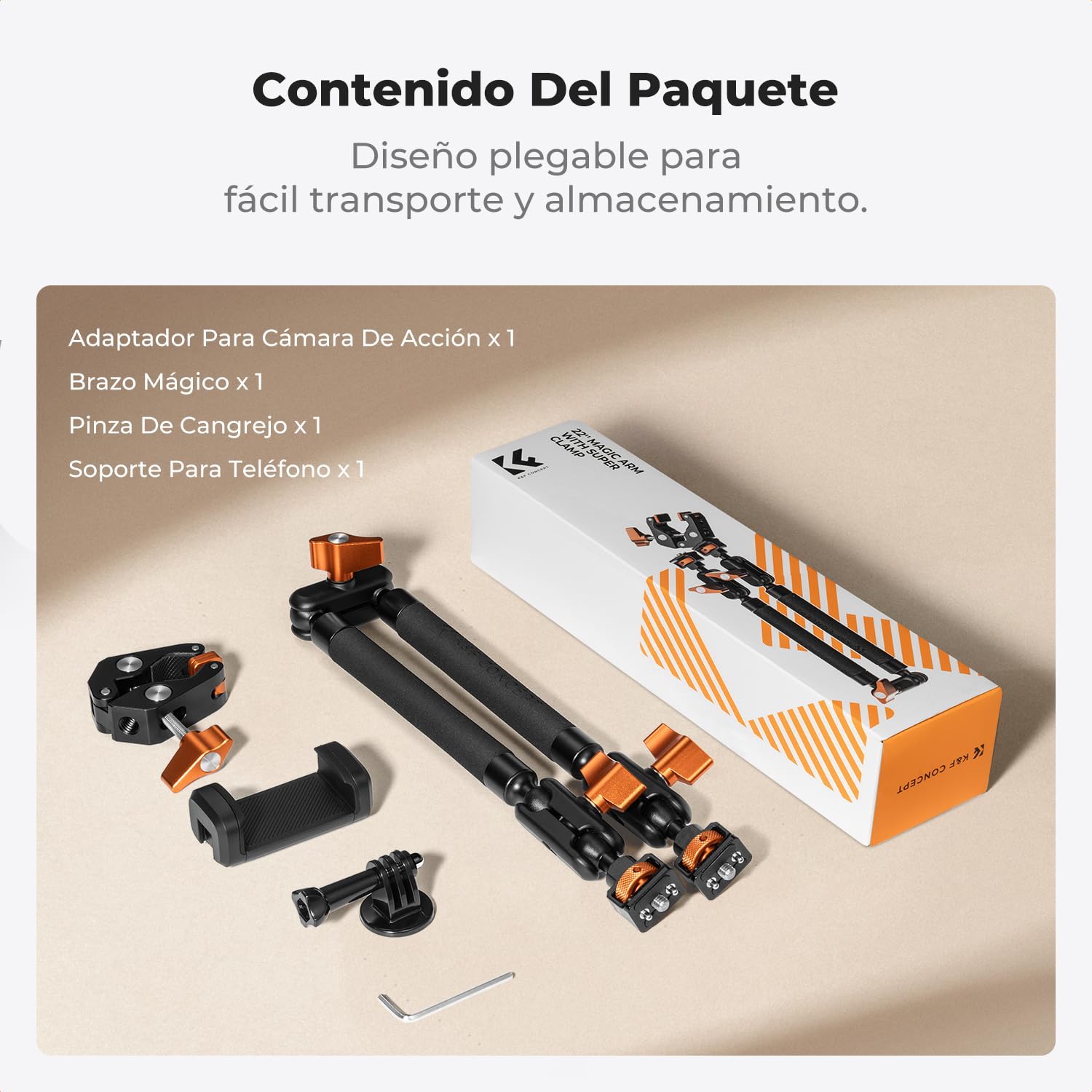 K&F CONCEPT Kit de Brazo Mágico 22" con Pinza, Soporte de Cámara Articulado para Teléfono, Cámara de Acción, Luz LED, Micrófono