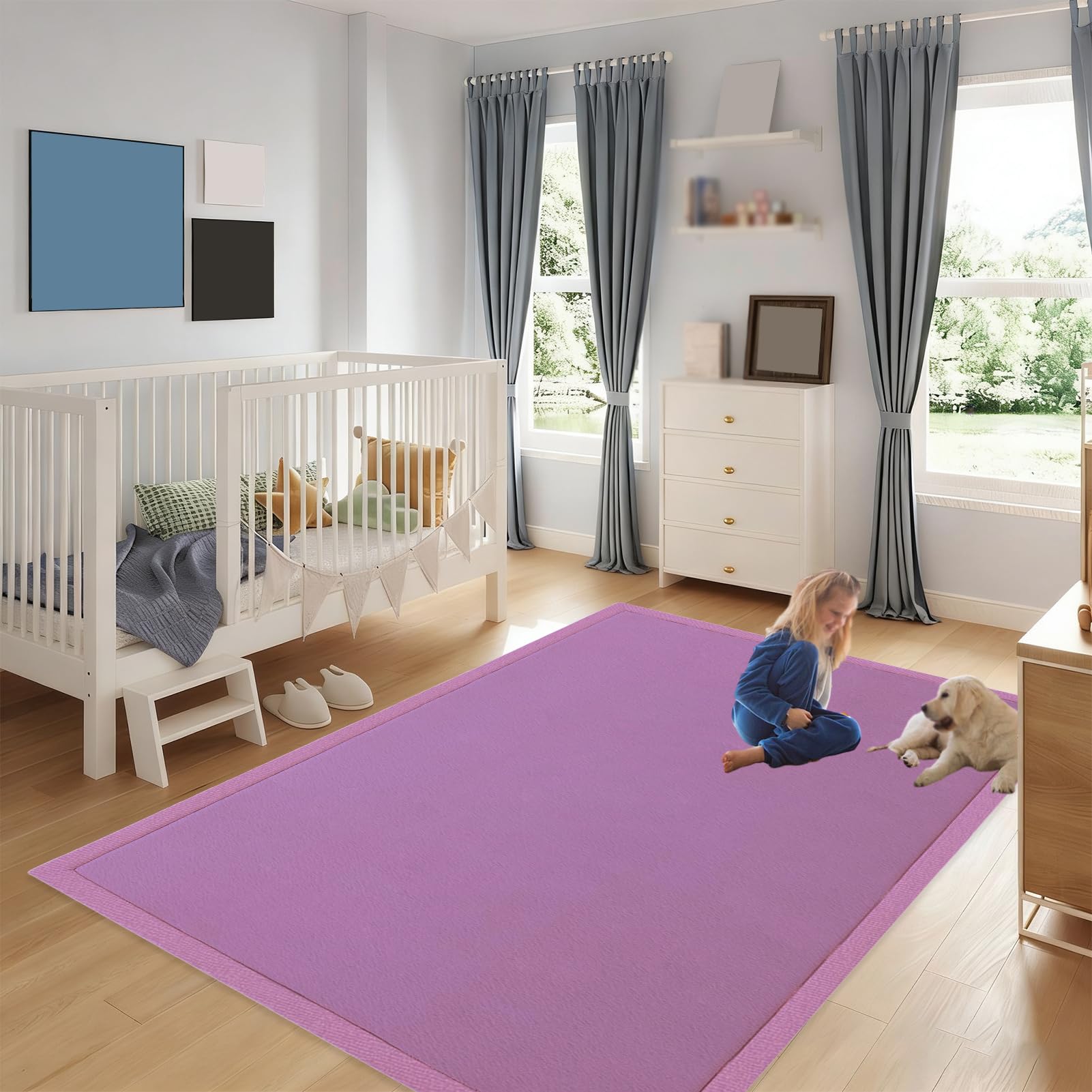 Tapis d'éveil pour bébé en velours corail doux antidérapant de 60 x 180 cm