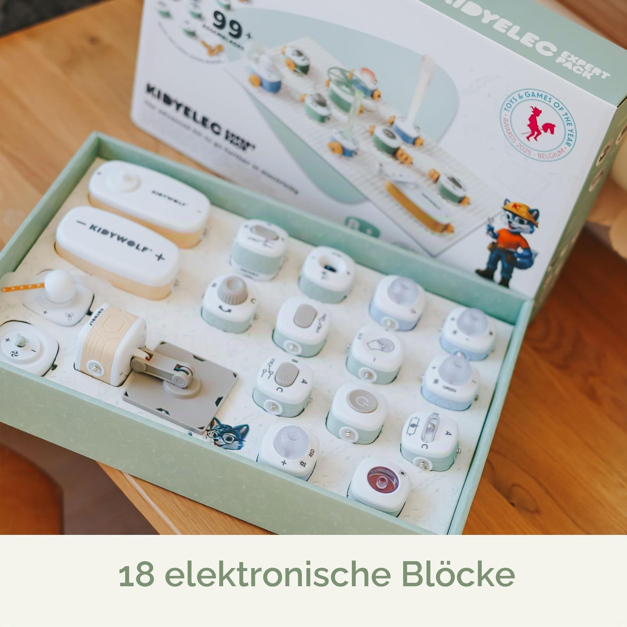 KIDYWOLF - Kidyelec Expert - Elektronik Experimentierkasten ab 8 Jahren - STEM Bausatz 18 Bausteine