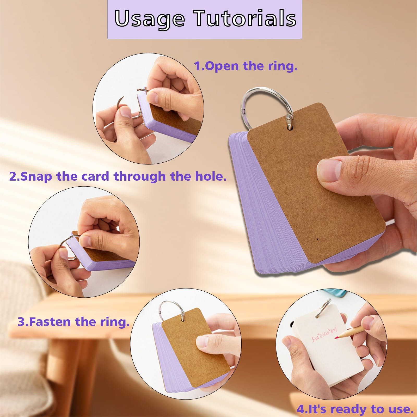 WUMUZAI 100 Pieces Flash Cards with Rings and Cover for Studying 4 x 7 cm Small Blank Index Note Cards Double Side - Image 4