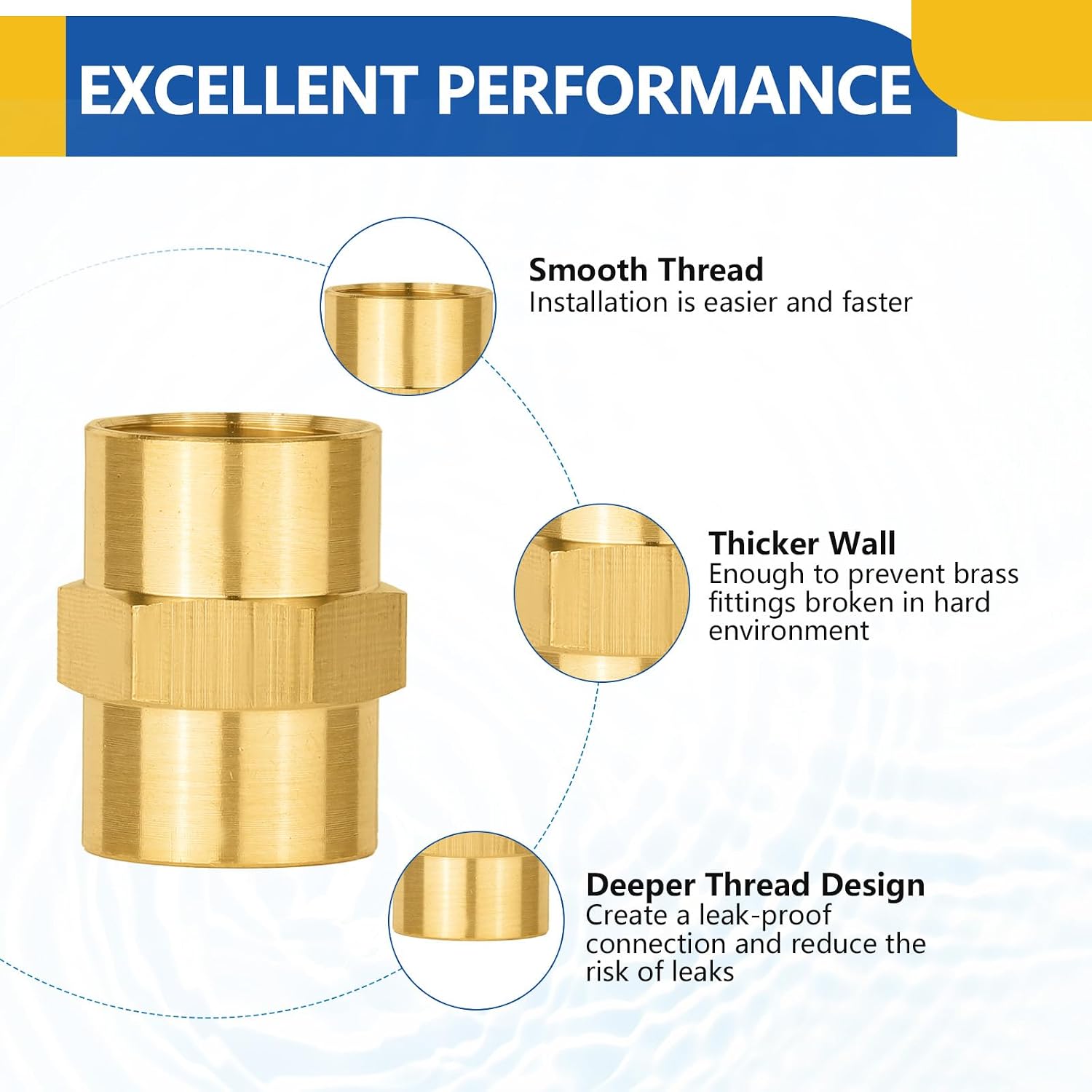 50-PACK GUOFIS Brass Pipe Fittings Coupling,1/4" NPT Female to 1/4" NPT Female, For Link Between Two Pipe or Fittings