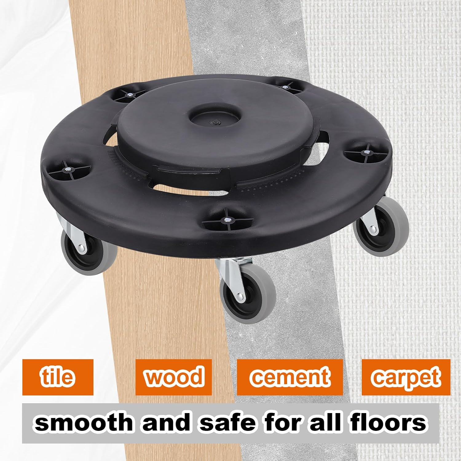 Replacement Casters for Trash Can Dolly Set of 5: 3 Inch Heavy Duty TPR Replacement Wheel Fit for Rubbermaid Commercial Heavy Duty Brute Containers