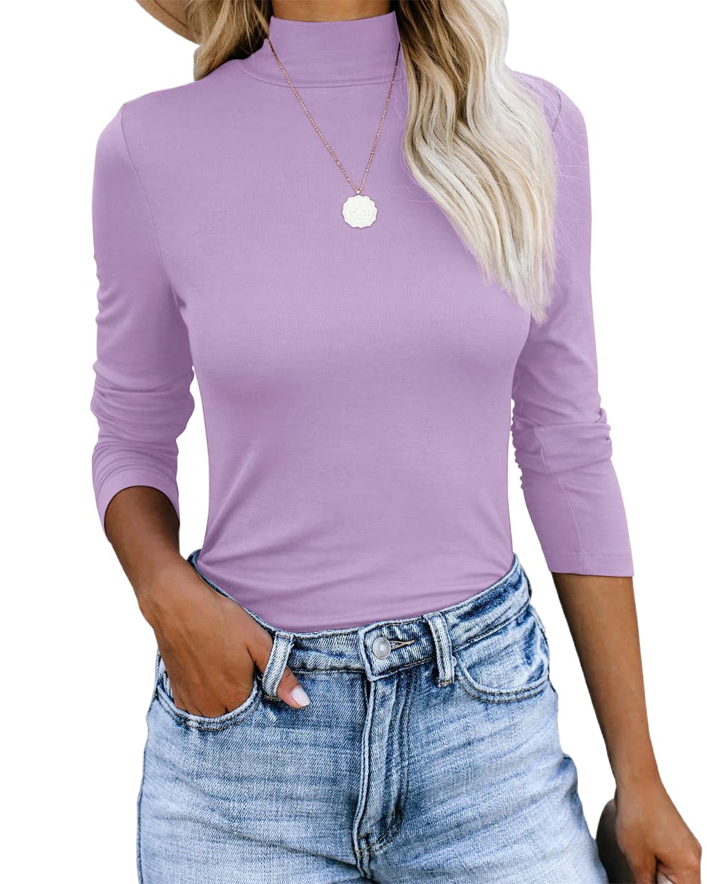 REVETRO Womens Mock Turtleneck Long Sleeve Shirts Fall Winter Basic Slim Fit Layering Tops Lightweight Thermal T Shirt…