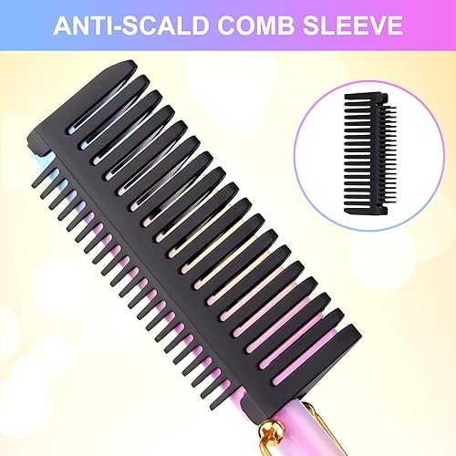 Miniatura 5 de Hot Comb - Cepillo portátil de cerámica antiquemaduras para alisar y rizar el cabello con plancha plana térmica, alisador de barba para viajes