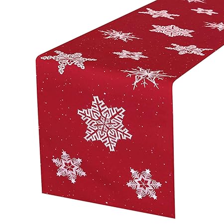 Simhomsen Large Embroidered Snowflakes Table Runner for Christmas Holidays (Red, 14 - 120 Inches)