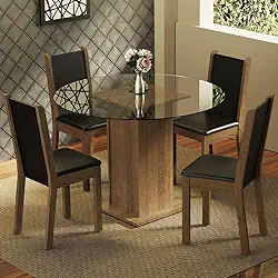 Conjunto Sala de Jantar Madesa Nanda Mesa Tampo de Vidro Redondo 4 Cadeiras - Rustic/preto