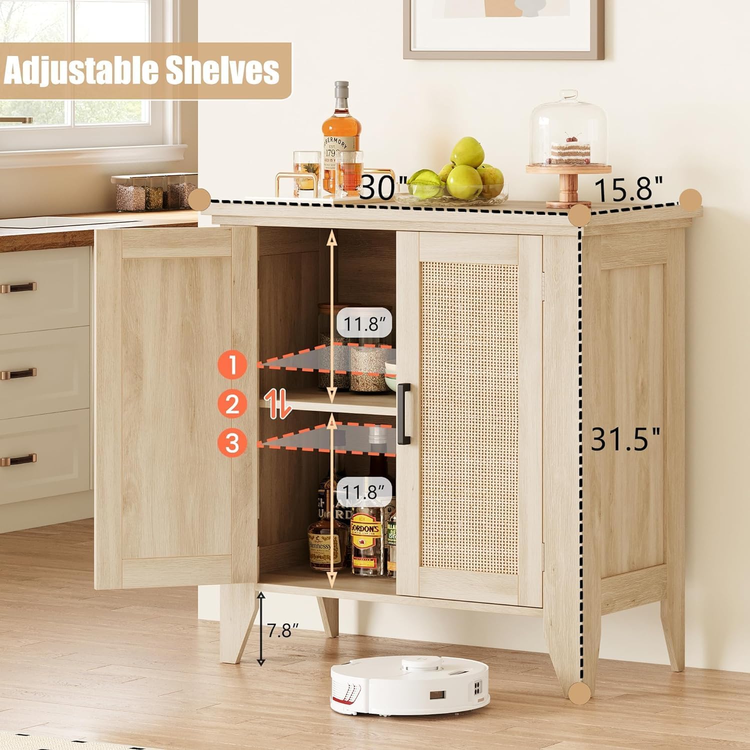 Lot De 2 Buffets Rotin Bohème Chêne Naturel