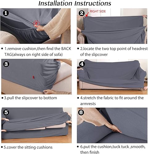 Vista 79 de Turquoize - Funda elástica para sofá de 2 piezas y 3 cojines, funda protectora lavable con elástico en la parte inferior, tela jacquard gruesa