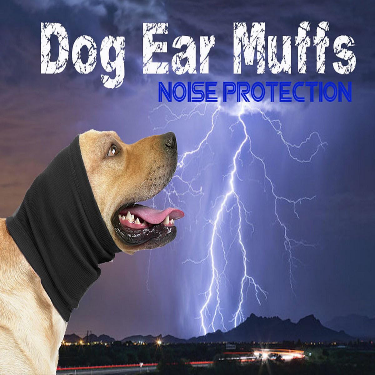 No Flap Ear Wrap for Dogs, Calming Dog Ear Cover & Noise Protection Hoodie | Black,Large | Soft polyester-cotton blend | For anxiety, grooming, bath, swim, fireworks & thunder | Calms and protects ears