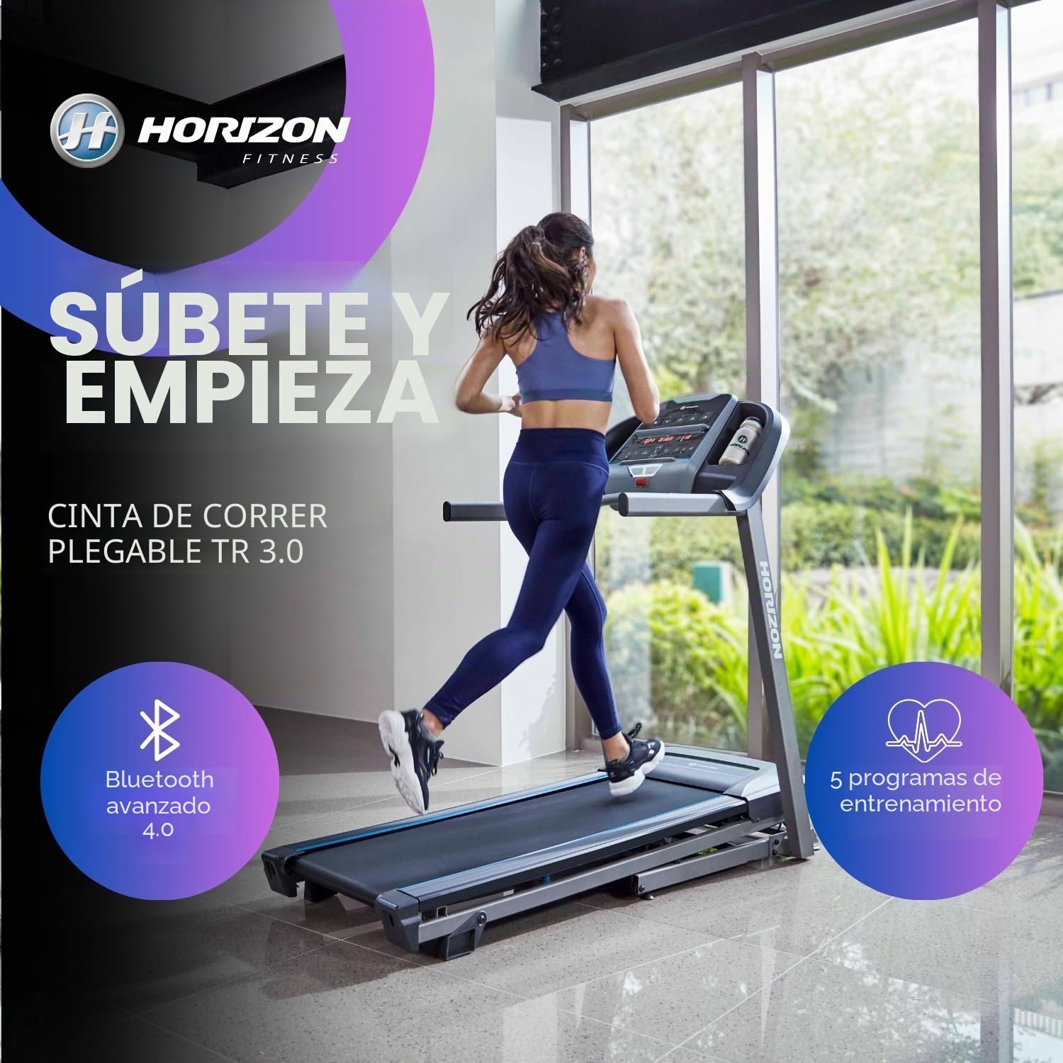 Cintas DE Correr Horizon – hasta 20 KM/H, INCLINACIÓN AUTOMÁTICA, AMORTIGUACIÓN Variable, Bluetooth con ZWIFT Y KINOMAP, DISEÑO Plegable Y SILENCIOSO