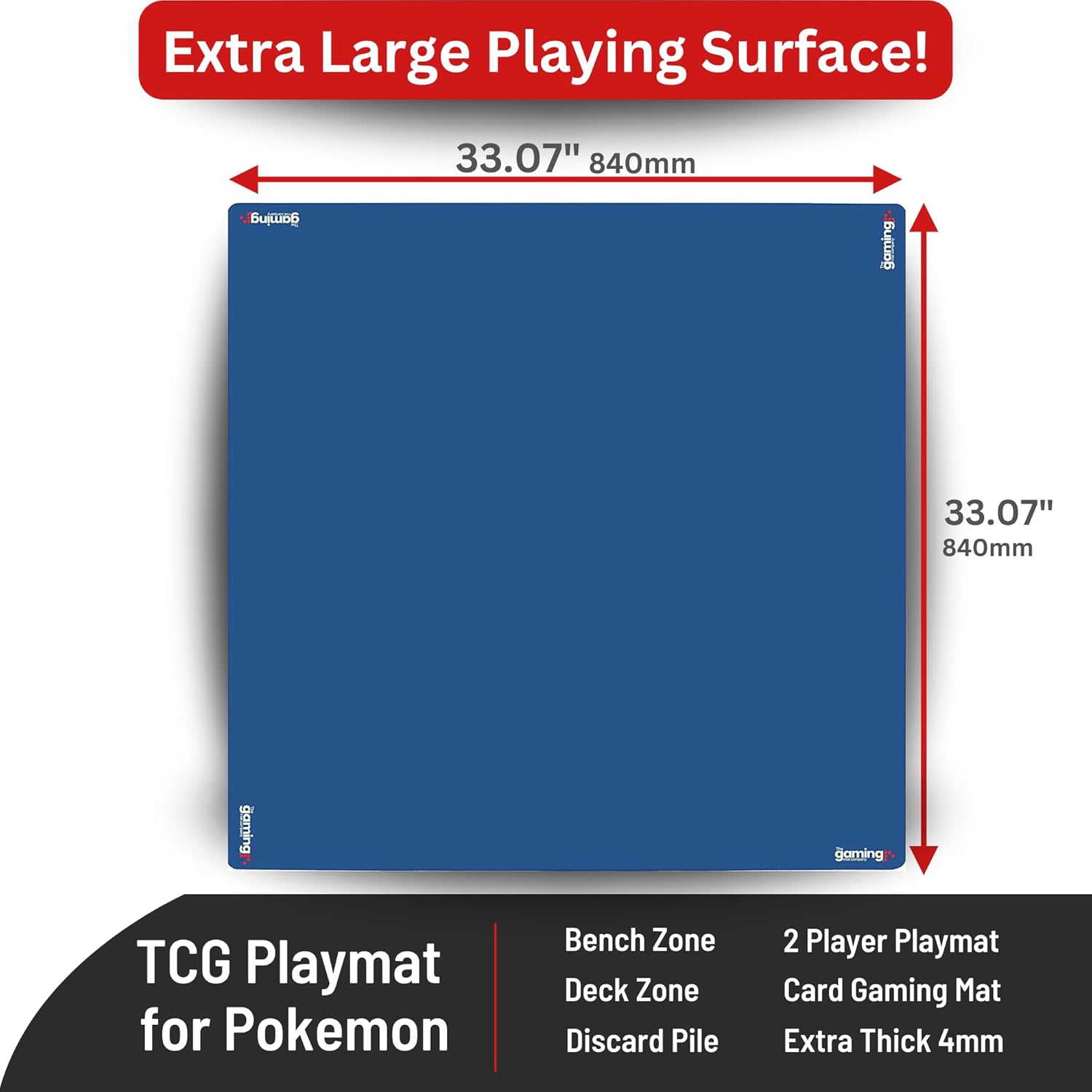 The Gaming Mat Company Poker, Dominoes, Bridge & Mahjong Table Mat - Blue 33" x 33" Premium Gaming Mat- Cards Playmat- Card Gaming Mat Table Top Cover Topper Card Game Mat Square Mahjong Table Cover