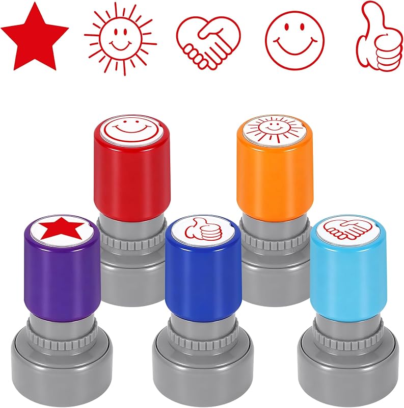 Self-Inking Stamps Set for Teachers, Parents & Kids | 5 Color Motivational Reward Stamps for Classroom Grading, Homework, Behavior Chart, Chore Chart & Homeschool – Automatic Ink