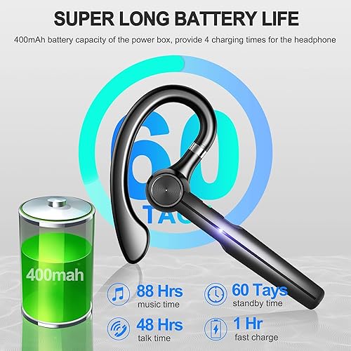 Miniatura 2 de Bluetooth Headset with Microphone,48Hrs V5.3 Handsfree Wireless Headset Bluetooth Earpiece for Cell PhoneBusinessOfficeDrivingTrucker