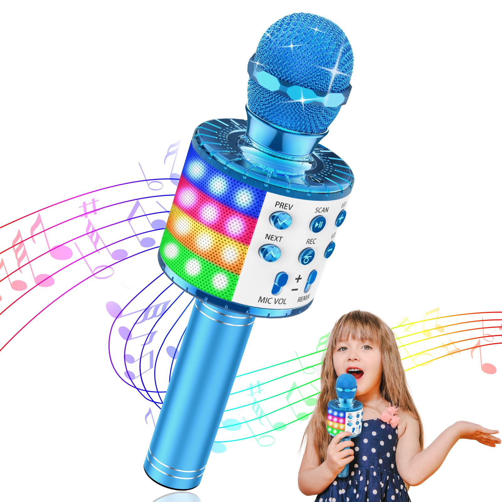 Gralal Micrófono Karaoke Bluetooth, Juguetes Niños 3-10 años Microfono Inalámbrico Karaoke con Altavoz y LED, Micrófono Niña Regalos Niña, Compatible con Android, iOS, PC