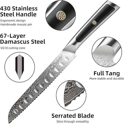 Miniatura 10 de Sunnecko Cuchillo de pelar de 3.5 pulgadas, cuchillo de frutas con hoja de acero de damasco VG-10 de 67 capas, cuchillo de pelar con mango