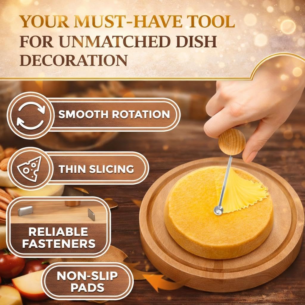 Cheese Curler Slicer, Stainless Steel Sharp Blade, Rose Shaped Cuts-Cheese and Chocolate Curler Tool Wooden Base Cheese Shaver Suitable for Home Parties, Restaurants, Cafes