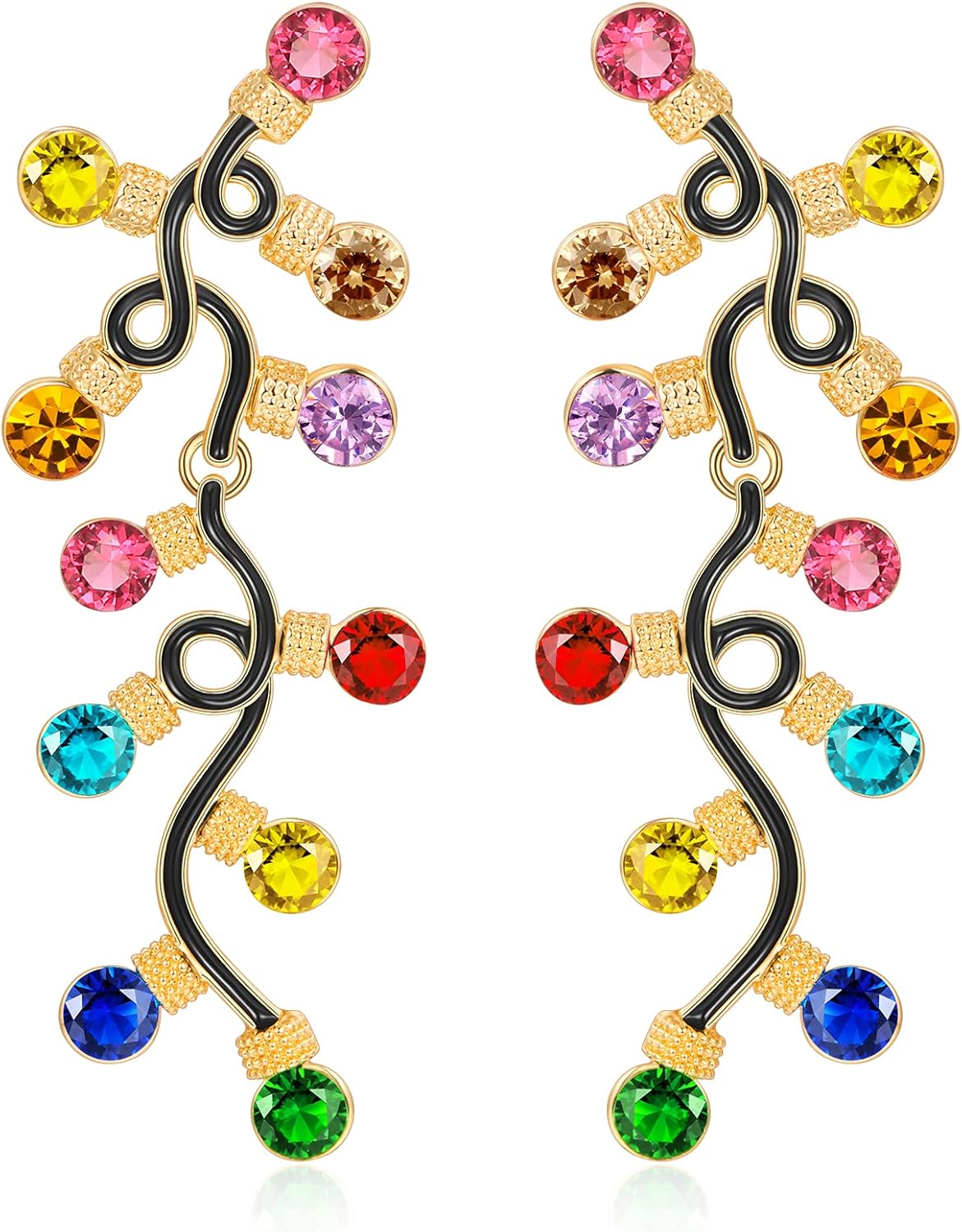 クリスマスイヤリング レディース スタッド 14K ゴールドメッキ 合金 アクリル キュート ホリデー イヤリング ダングル 低刺激