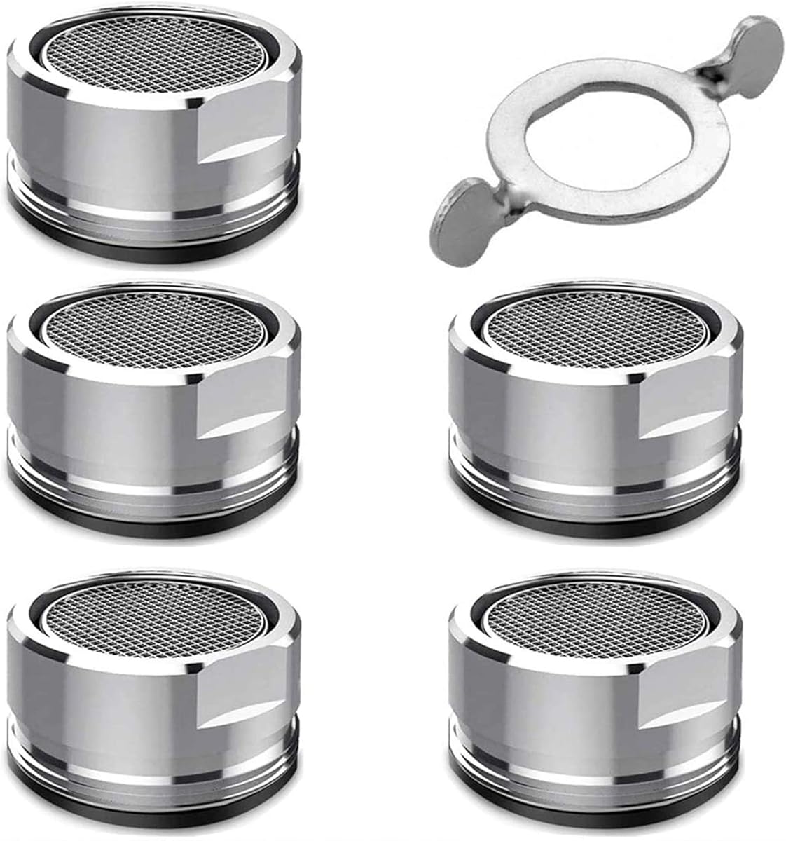 5 Stück Strahlregler M24 - Wasserhahn sieb Einsatz Außengewinde, Mischdüse mit Edelstahlfilter inkl. Verchromten Mischdüsenschlüssel, für Wasserhähne