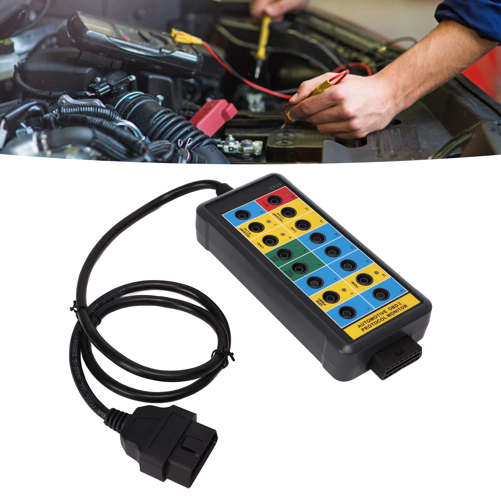 Qiilu 16-poliger OBD2-Breakout-Box OBDII-Protokolldetektor Schnelle Erkennung und einfacher Zugriff auf Überwachungssignale Diagnoseprotokolldetektor OBDII-Schnittstelle für Fahrzeuge