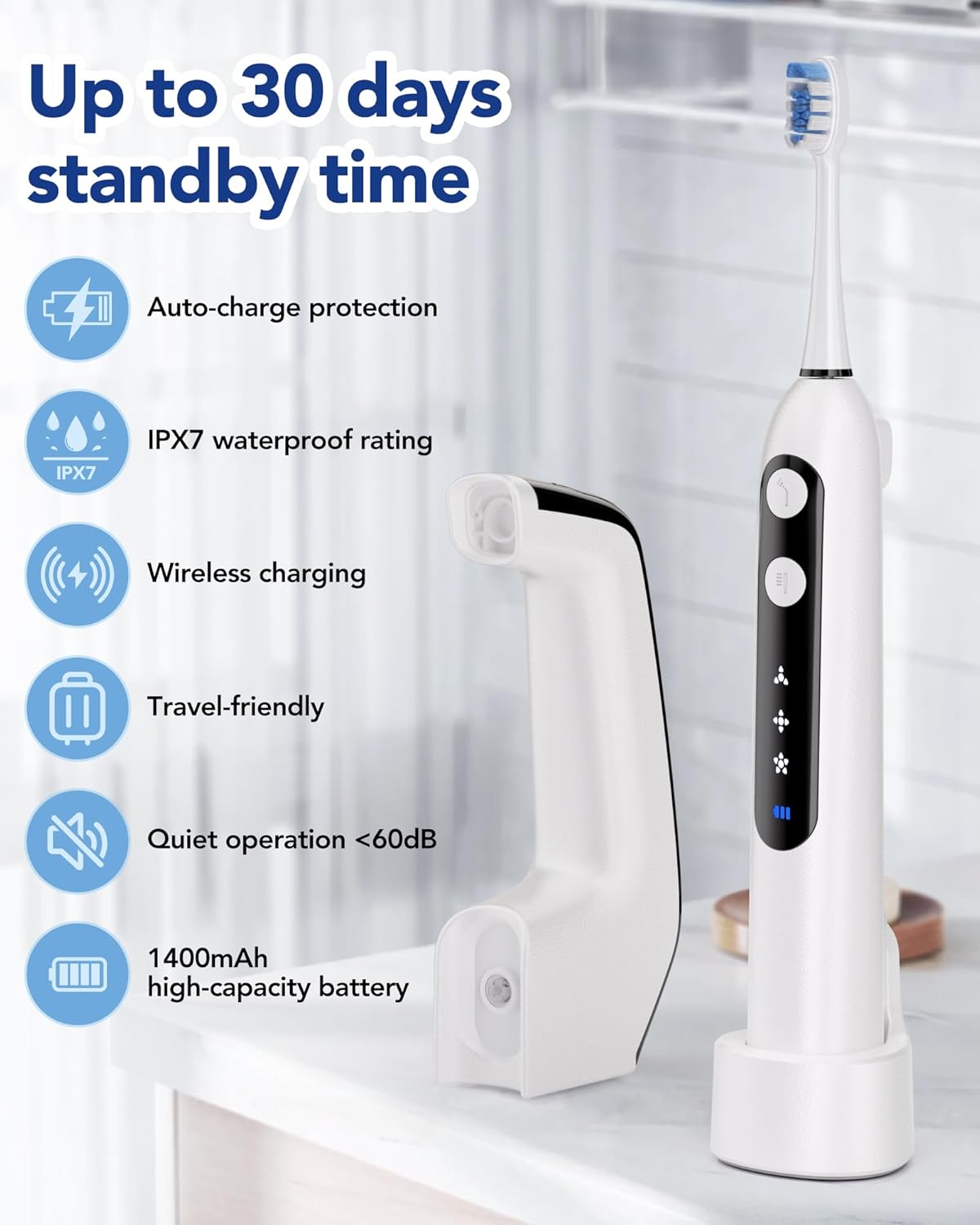 3-in-1 Electric Toothbrush with Water Flosser Combo for Adults 3.0, 46° Sweeping Oscillation Sonic Toothbrush and Water Flosser in One, Portable Cordless Teeth Cleaning Kit for Home, Travel, Braces