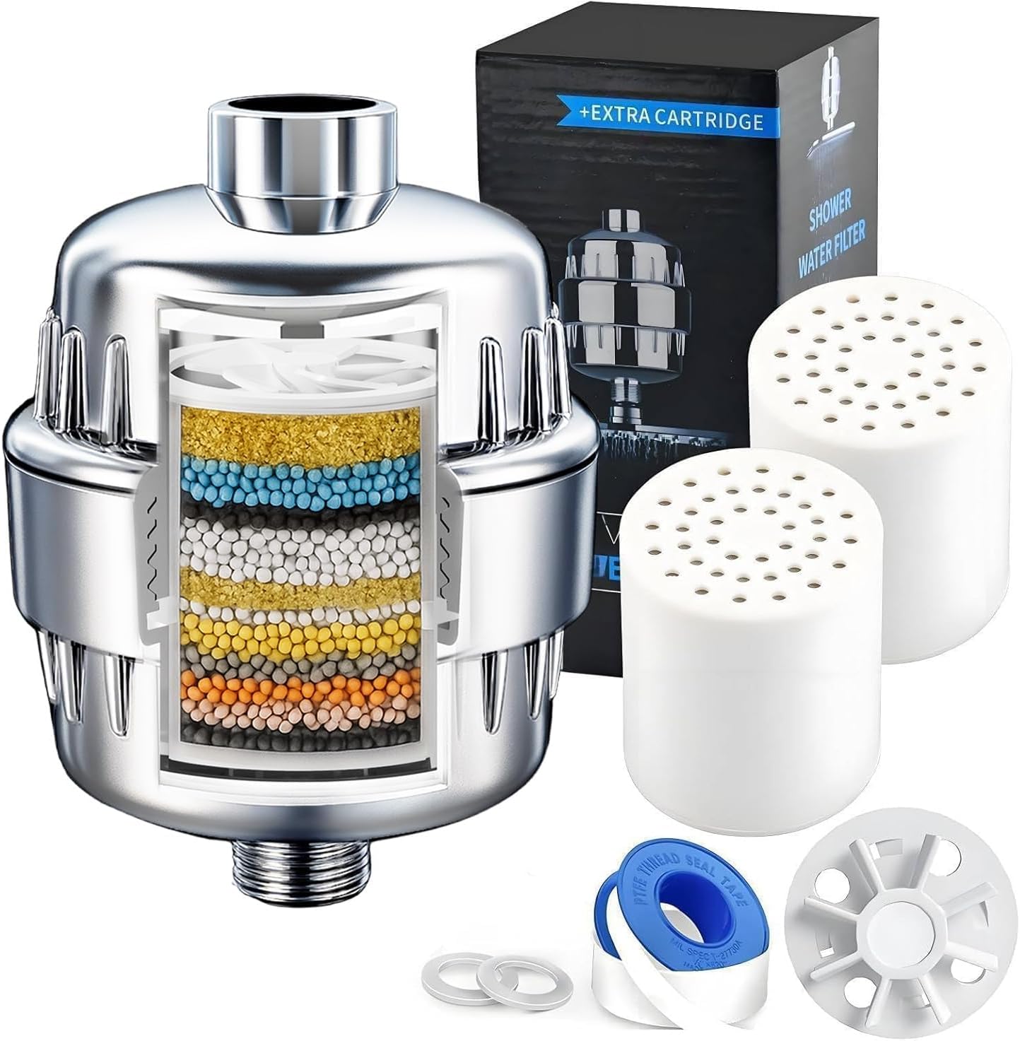 Shower Head Filter for Hard Water & Hair - 2 Replacement Cartridges -20 Stage - Water Softener to Remove Chlorine and Fluoride,BTHF-02