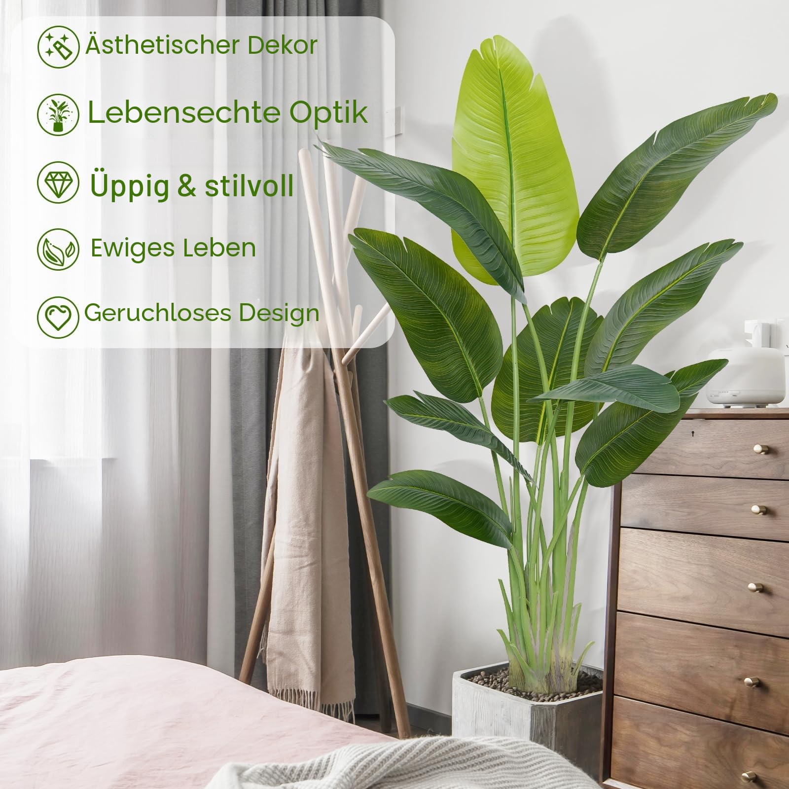 Künstliche Paradiesvogel Pflanze groß 150cm künstliche Tropische Palme mit 10 Blättern perfekte künstliche Pflanzen im Topf für drinnen und draußen Haus Büro Garten Moderne Dekoration（1 Pack）