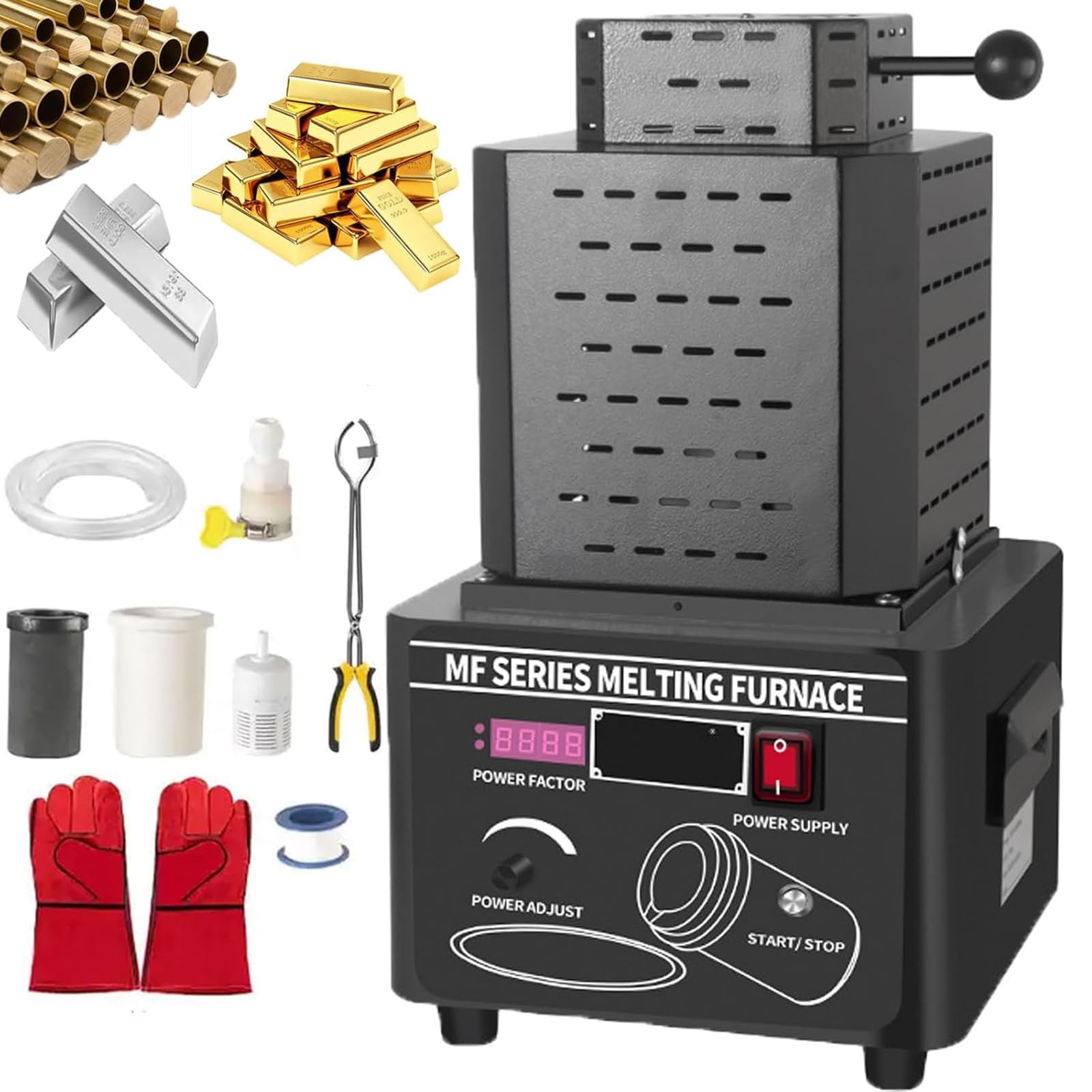 Adtzpc 1600℃ /2912℉ Digital Metal Smelting Machine, 5000W Electric Gold Melting Furnace With 2/3KG Graphite Crucible, Smelting Time 3-5 Minutes, Smelting for Gold Silver Aluminum and Copper