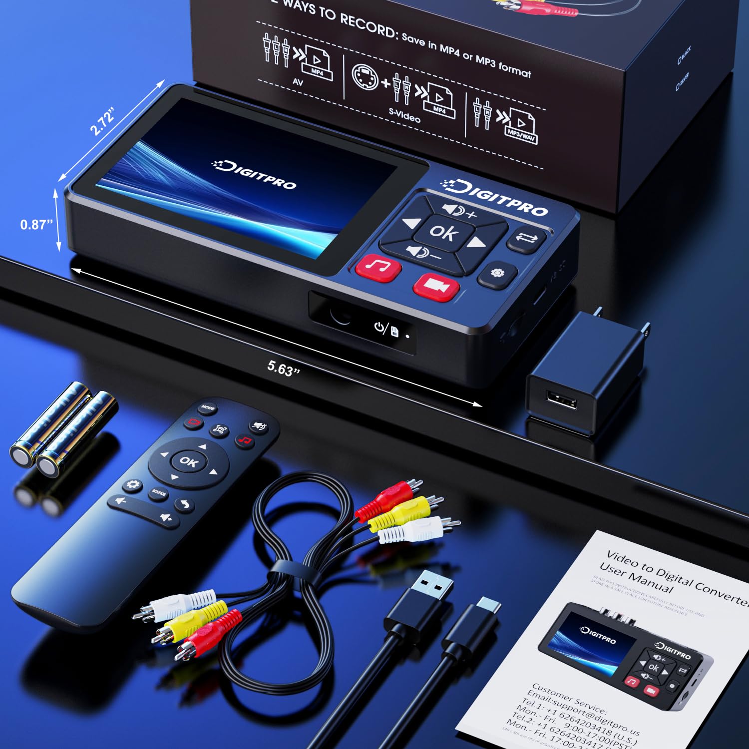 VHS to Digital Converter, HD VHS Digitalisieren Videorecorder mit Remote, VHS Video Grabber Compatible with Mini DV, DVD Player, Blu Ray Player, Hi8, Camcorder, Kassette Tape, Gaming Consoles