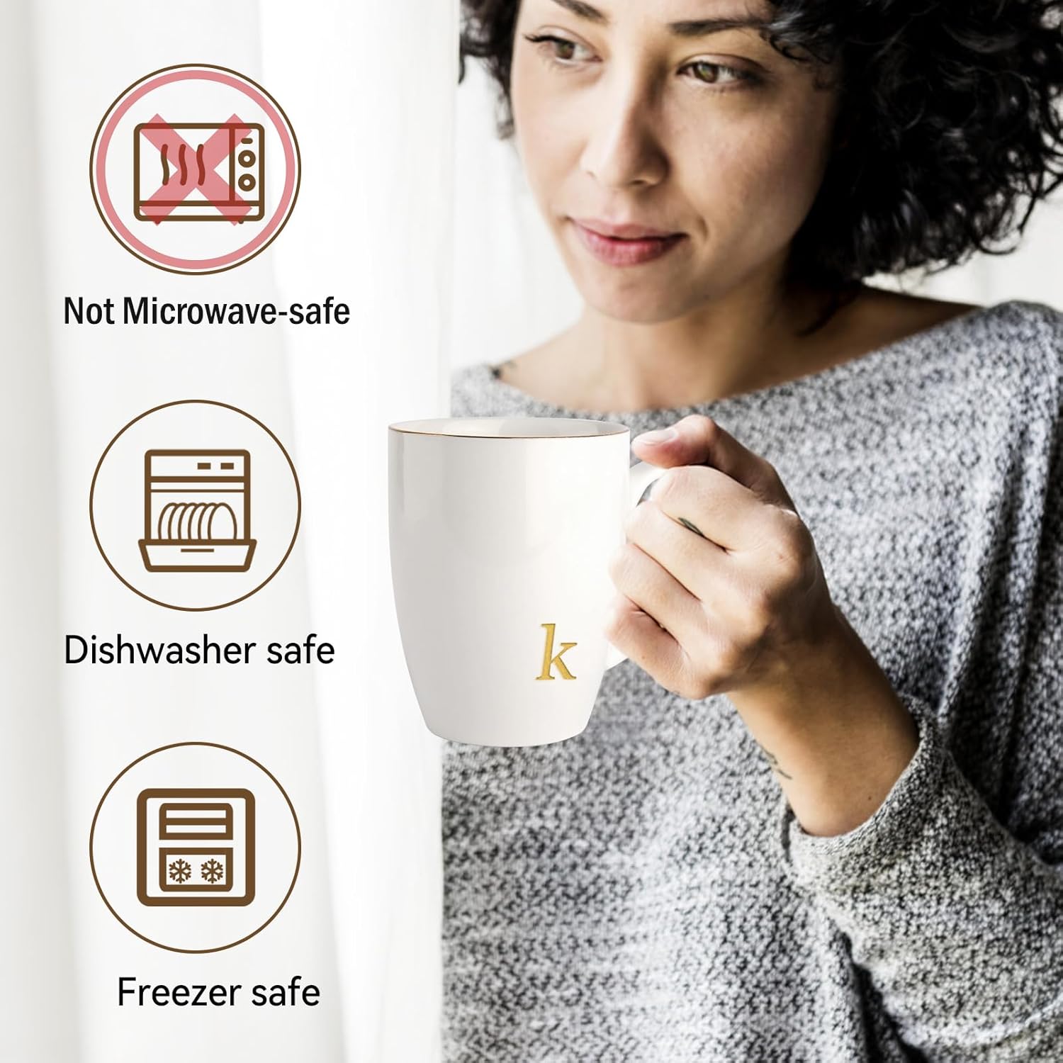 HOME SMILE Initial Coffee Cups for Women Friends Mom Daughter,Monogram Ceramic Mugs with Personalized k,Elegant Alphabet Tea Mugs,Cups for Office and Home,12 oz - Image 3