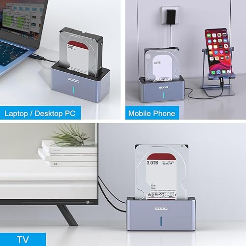 Miniatura 6 de GODO Adaptador de estación de acoplamiento para disco duro SASSATA, Caja externa SAS USB 3.0 de 2.53.5 pulgadas, convertidor HDD SSD con adaptador