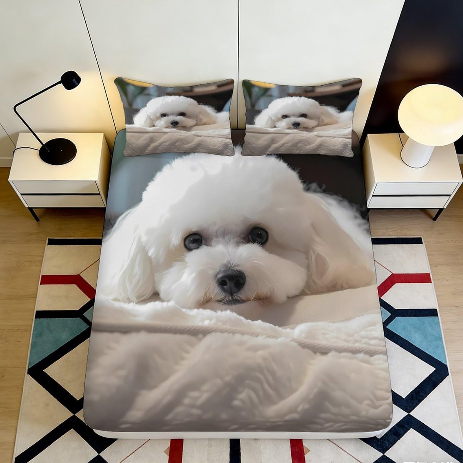 Pnayamiorkfel Style-8 3D Printed Cute White Dog Fitted Sheet Microfiber Soft Decorative Puppy Bed Cover For Bedroom Guest Room Easy Care 90X200x25cm