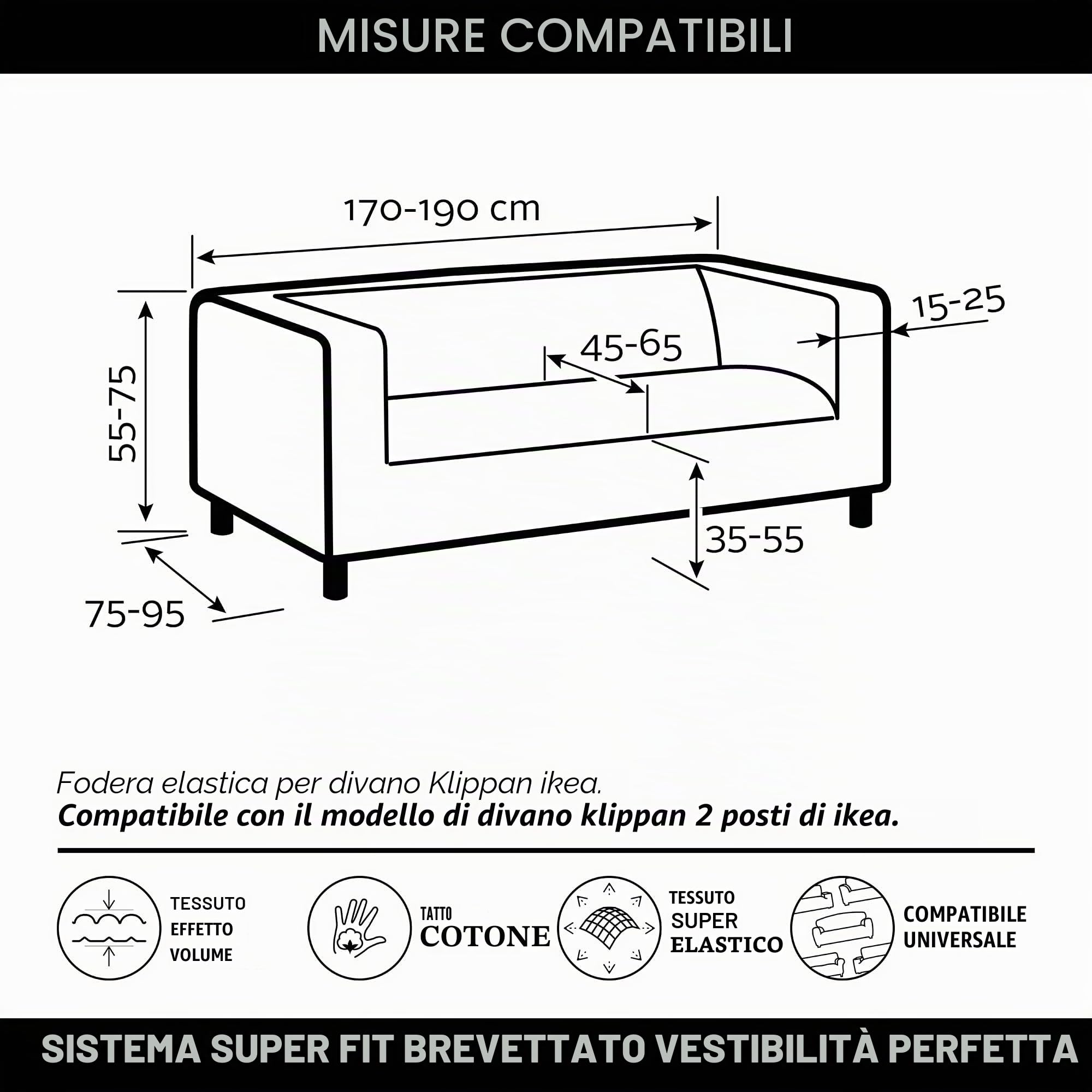 FAVERTI Copridivano compatibile con il divano KLIPPAN 2 posti di Ikea | Modello NOVELE | Tappeto | Protezione di qualità in tessuto jacquard al tatto di cotone