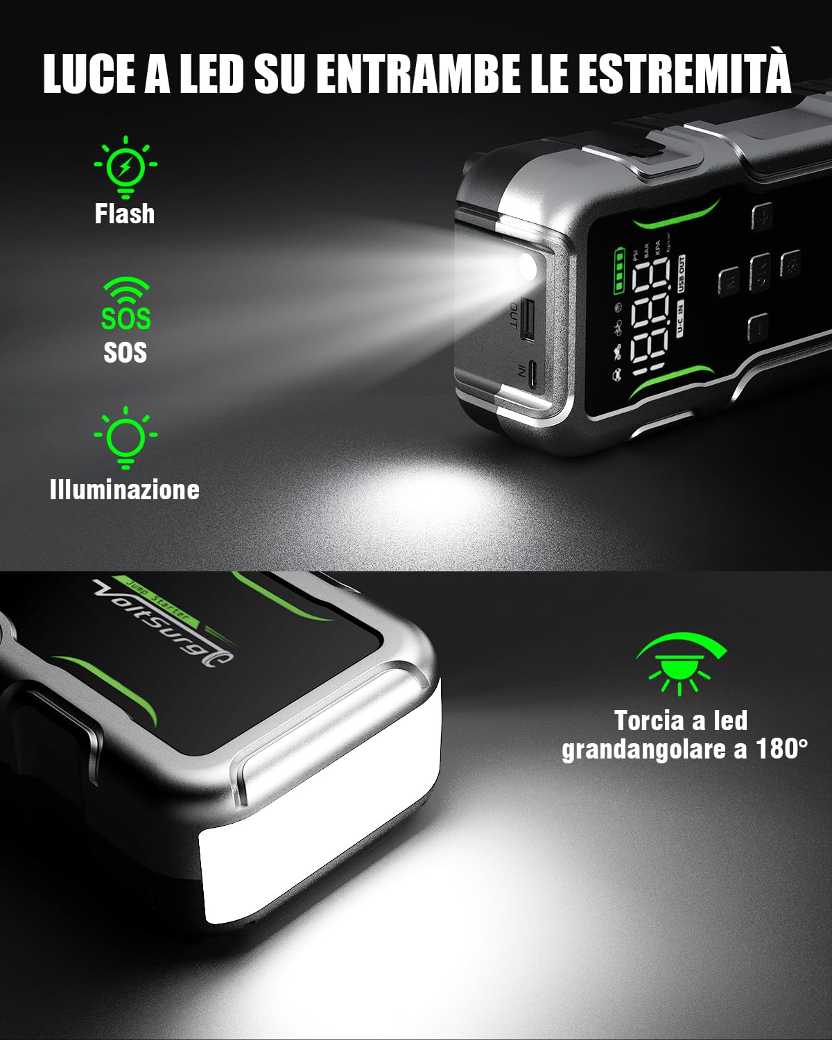 Avviatore Emergenza per Auto con Compressore 160PSI, 7000A Booster Avviamento Auto/Moto (Fino a Tutti i Benzina e 10L Diesel), 12V Starter Batteria con Torcia